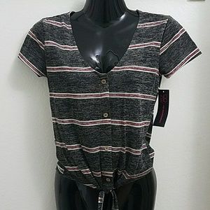 Juniors' Tie Front Stripe Top